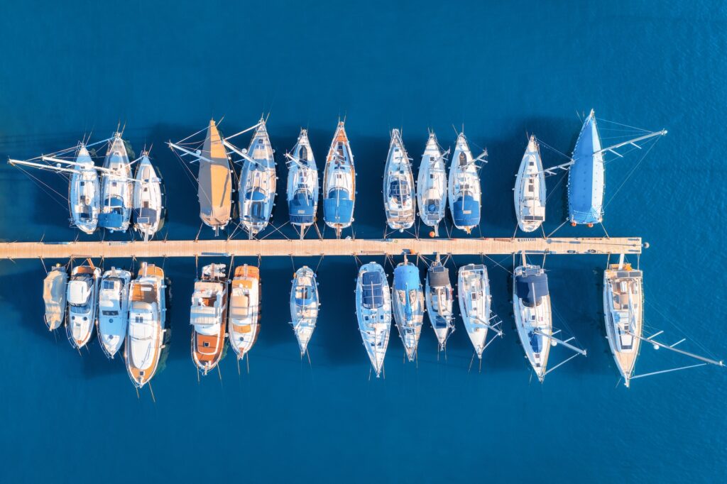 aerial view of boats and yachts in dock at sunset 2023 11 27 05 24 33 utc